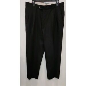 Men's Pleated Cuffed Dress Pants Black Wool Solid 42S Waist 36
